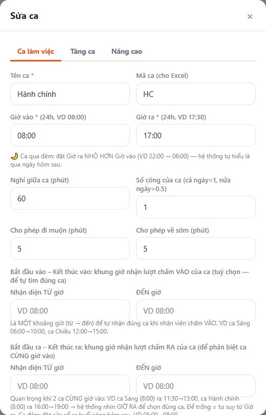 Form khai báo ca