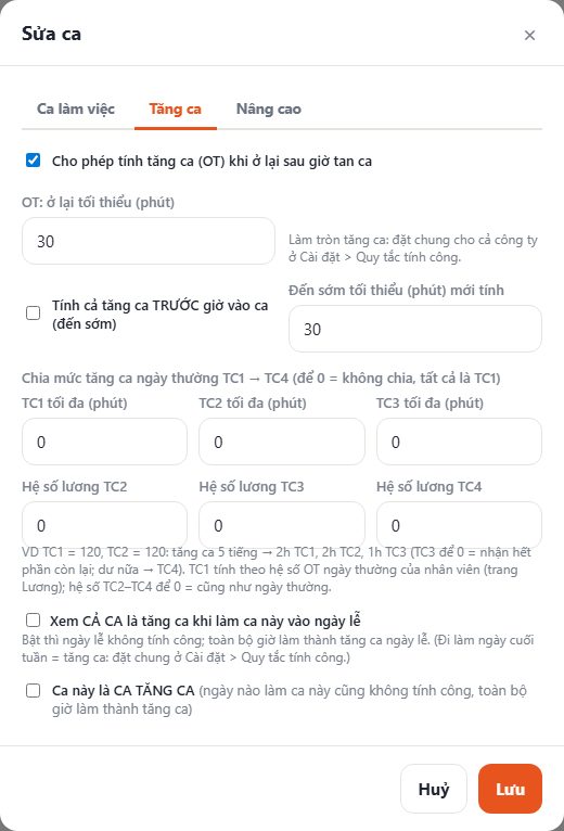 Thẻ tăng ca của ca