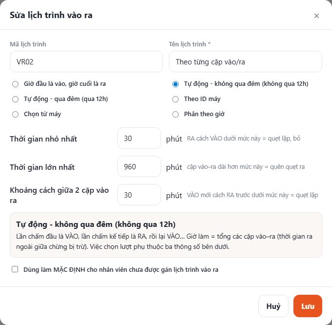 Form lịch trình vào ra
